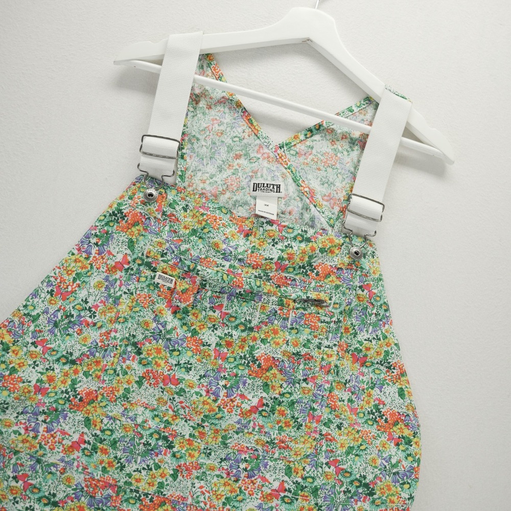 Duluth Trading Floral Gardening Ripstop Short Overalls Women 3X Multi Heirloom